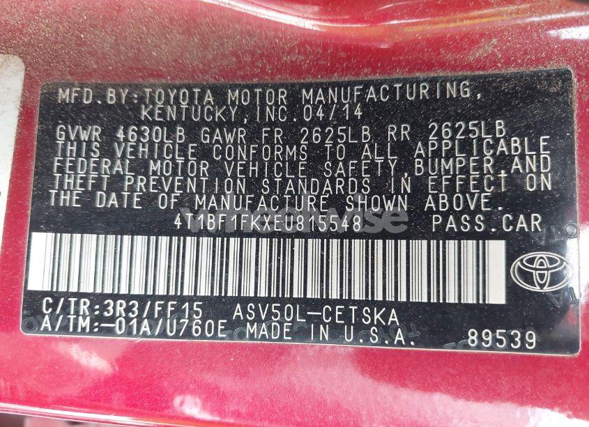 Photo 9 of 2014 Toyota Camry SE (VIN 4T1BF1FKXEU815548)