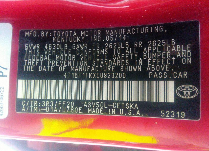 Photo 9 of 2014 Toyota Camry SE (VIN 4T1BF1FKXEU823200)