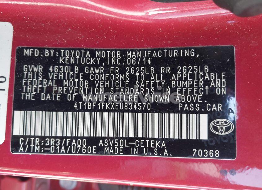 Photo 9 of 2014 Toyota Camry L (VIN 4T1BF1FKXEU834570)