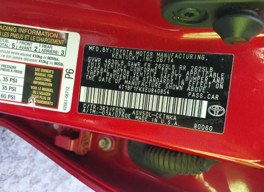 Photo 9 of 2014 Toyota Camry LE (VIN 4T1BF1FKXEU840854)