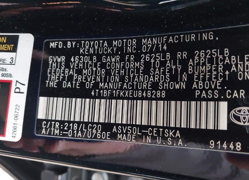 Photo 9 of 2014 Toyota Camry SE (VIN 4T1BF1FKXEU848288)