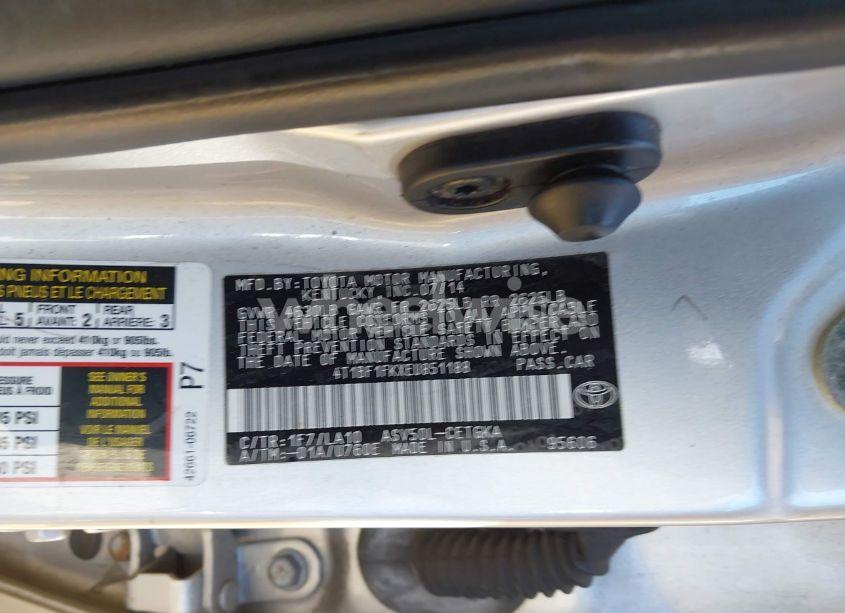 Photo 9 of 2014 Toyota Camry XLE (VIN 4T1BF1FKXEU851188)