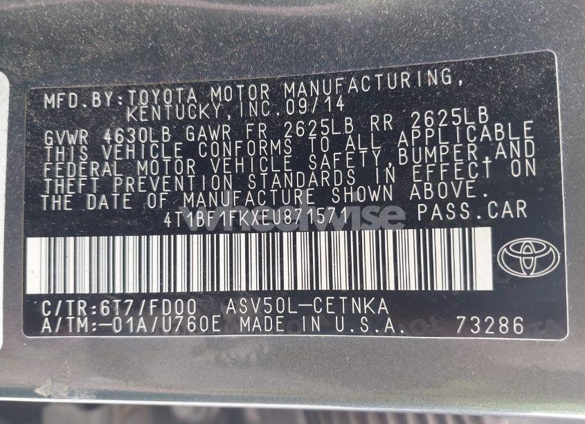 Photo 9 of 2014 Toyota Camry LE (VIN 4T1BF1FKXEU871571)