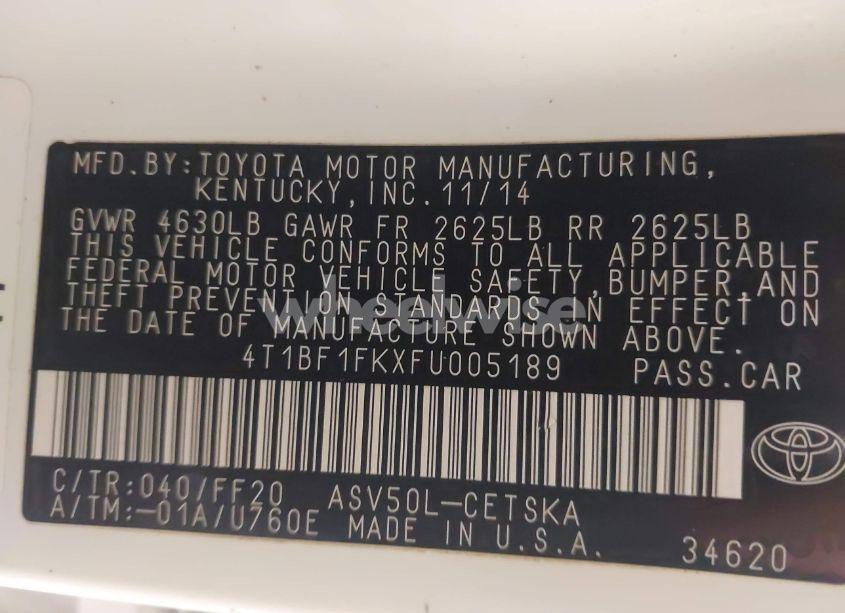 Photo 9 of 2015 Toyota Camry SE (VIN 4T1BF1FKXFU005189)