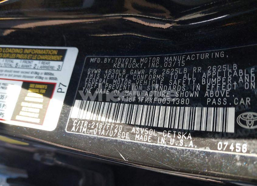 Photo 9 of 2015 Toyota Camry SE (VIN 4T1BF1FKXFU051380)