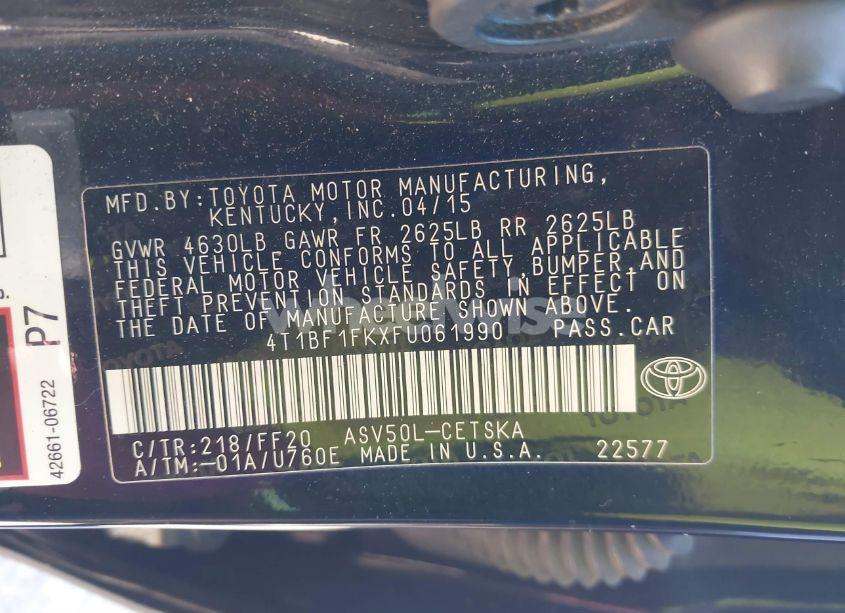 Photo 9 of 2015 Toyota Camry SE (VIN 4T1BF1FKXFU061990)