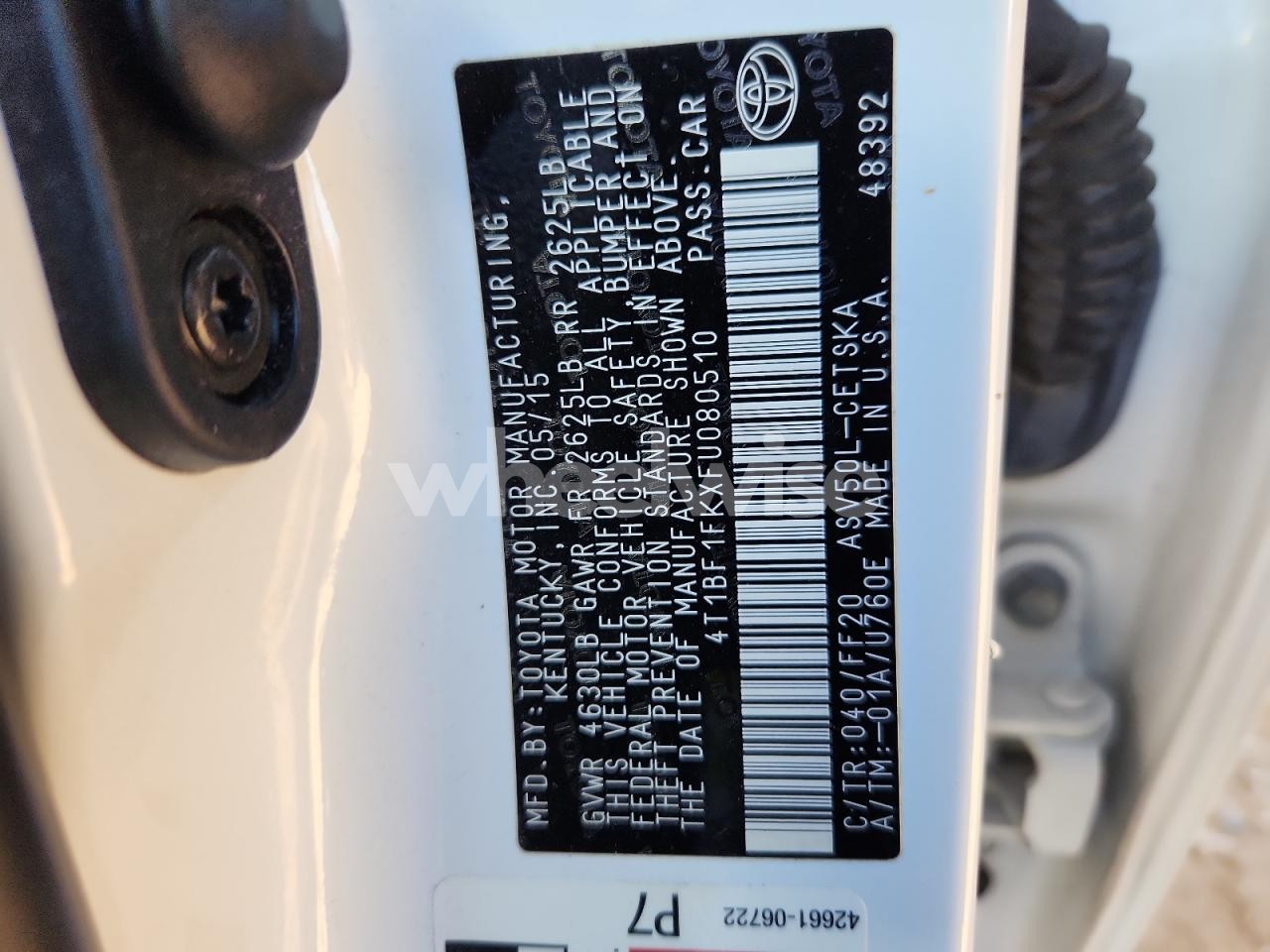 Photo 13 of 2015 TOYOTA CAMRY LE (VIN 4T1BF1FKXFU080510)