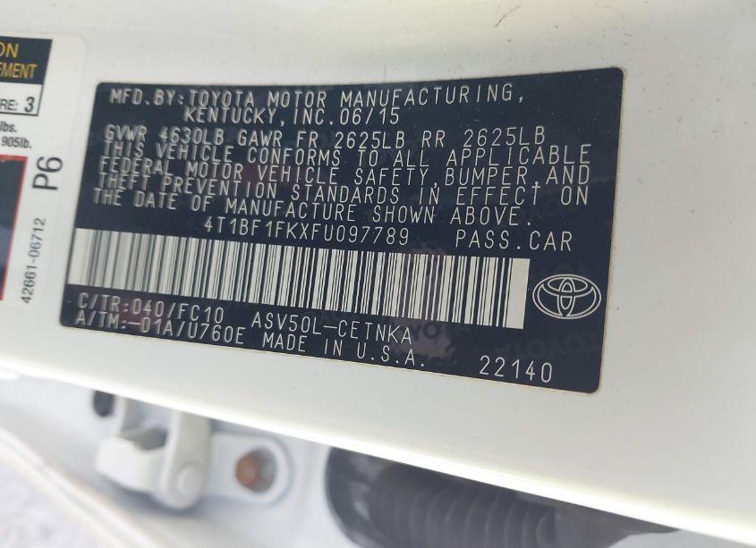 Photo 9 of 2015 Toyota Camry LE (VIN 4T1BF1FKXFU097789)