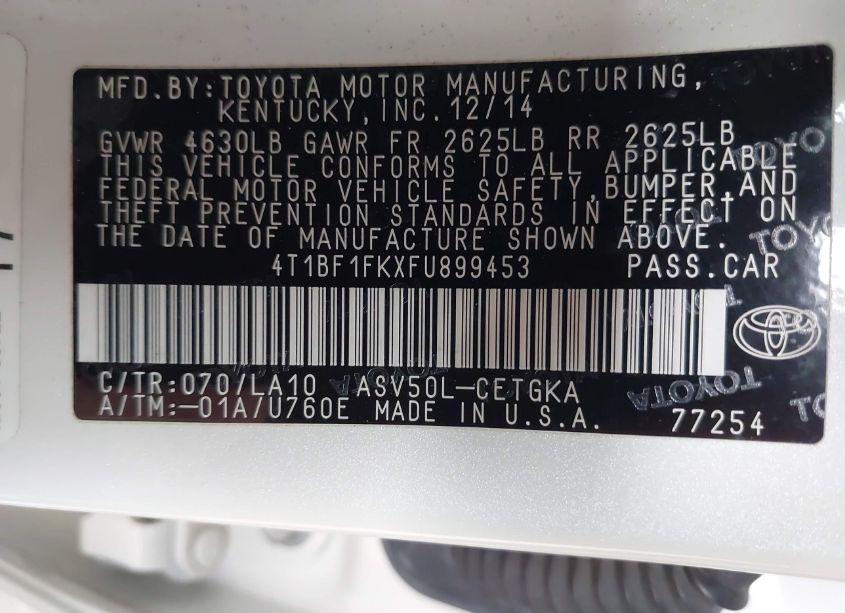 Photo 9 of 2015 Toyota Camry XLE (VIN 4T1BF1FKXFU899453)
