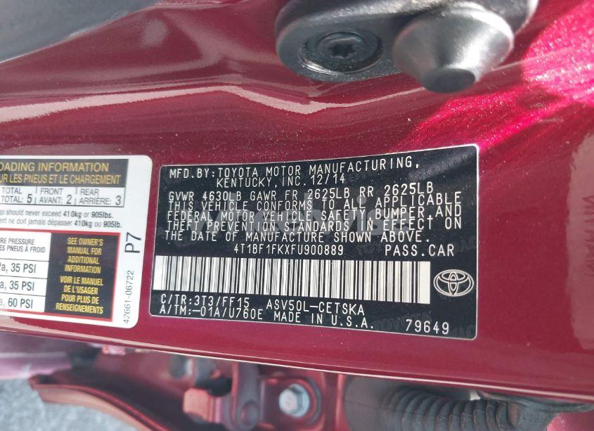 Photo 9 of 2015 Toyota Camry SE (VIN 4T1BF1FKXFU900889)