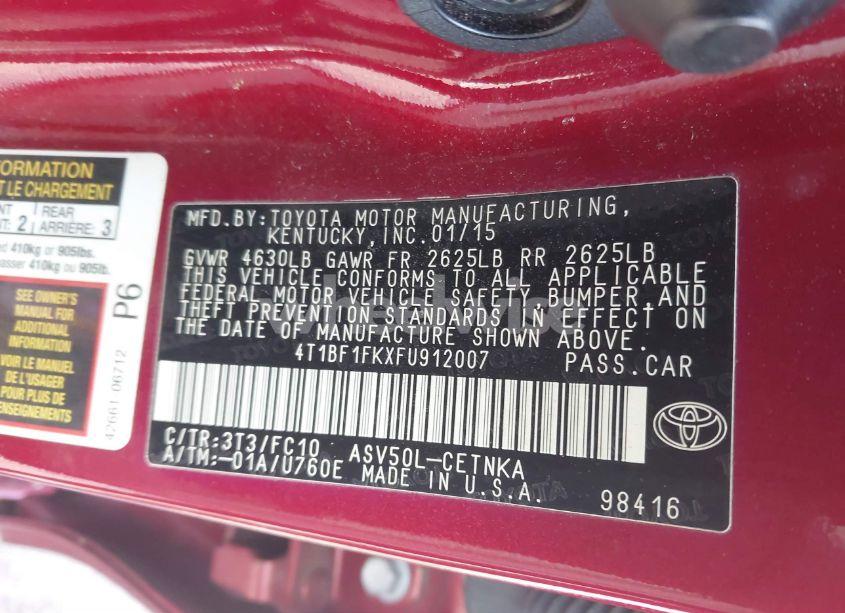 Photo 9 of 2015 Toyota Camry LE (VIN 4T1BF1FKXFU912007)