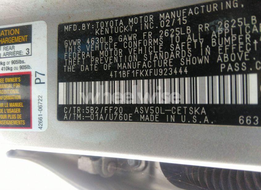 Photo 9 of 2015 Toyota Camry SE (VIN 4T1BF1FKXFU923444)