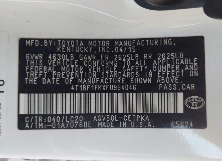 Photo 9 of 2015 Toyota Camry XSE (VIN 4T1BF1FKXFU954046)