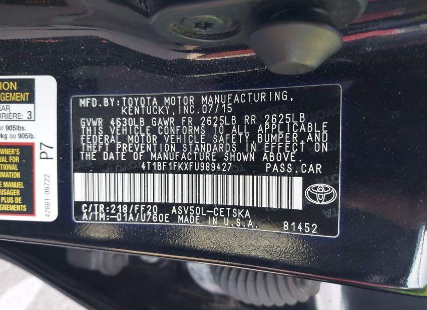 Photo 9 of 2015 Toyota Camry SE (VIN 4T1BF1FKXFU989427)