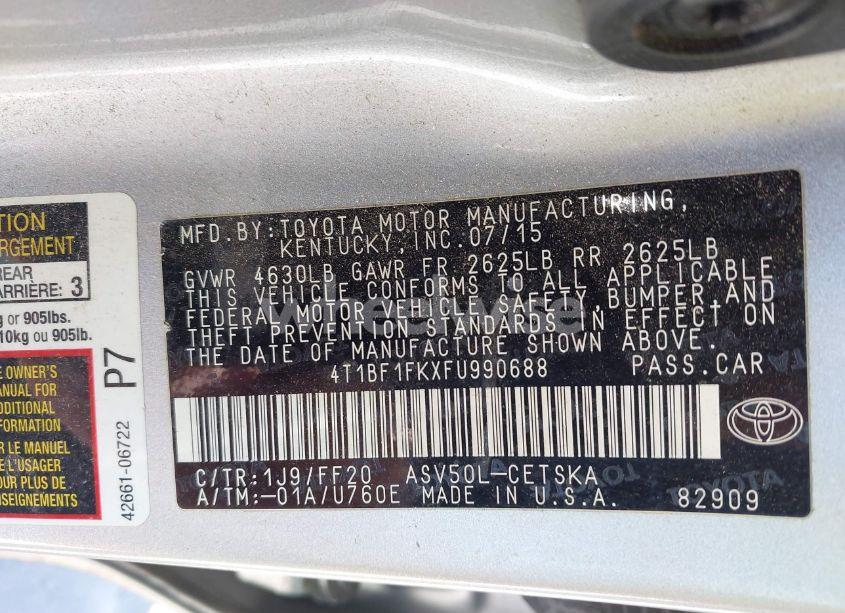 Photo 9 of 2015 Toyota Camry SE (VIN 4T1BF1FKXFU990688)