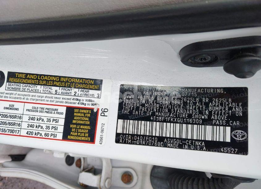 Photo 9 of 2016 Toyota Camry LE (VIN 4T1BF1FKXGU116309)