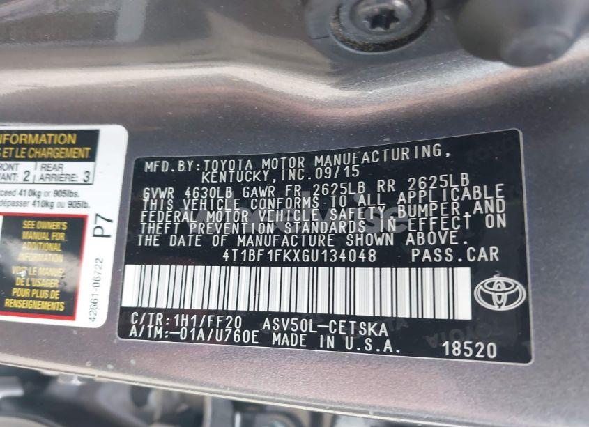 Photo 9 of 2016 Toyota Camry SE (VIN 4T1BF1FKXGU134048)