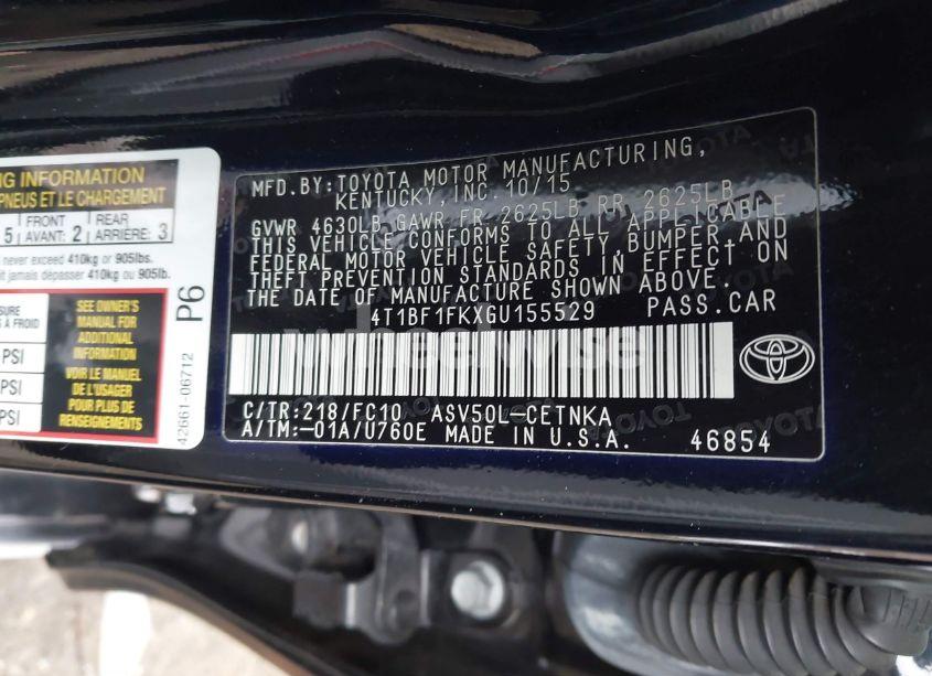 Photo 9 of 2016 Toyota Camry LE (VIN 4T1BF1FKXGU155529)