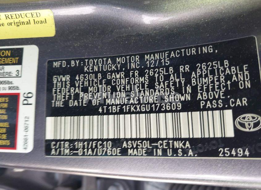 Photo 9 of 2016 Toyota Camry LE (VIN 4T1BF1FKXGU173609)