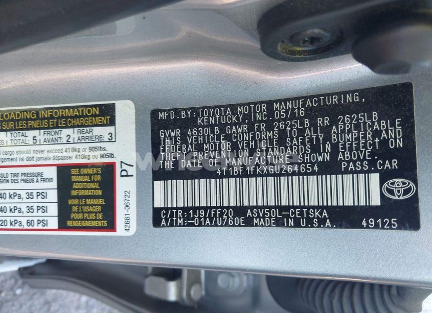 Photo 9 of 2016 Toyota Camry SE (VIN 4T1BF1FKXGU264654)