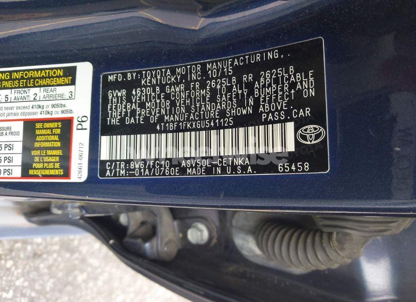 Photo 9 of 2016 Toyota Camry LE (VIN 4T1BF1FKXGU541125)