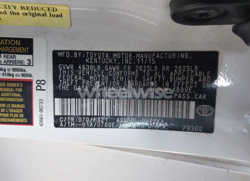 Photo 9 of 2016 Toyota Camry SE (VIN 4T1BF1FKXGU552402)