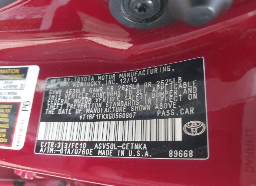 Photo 9 of 2016 Toyota Camry LE (VIN 4T1BF1FKXGU560807)