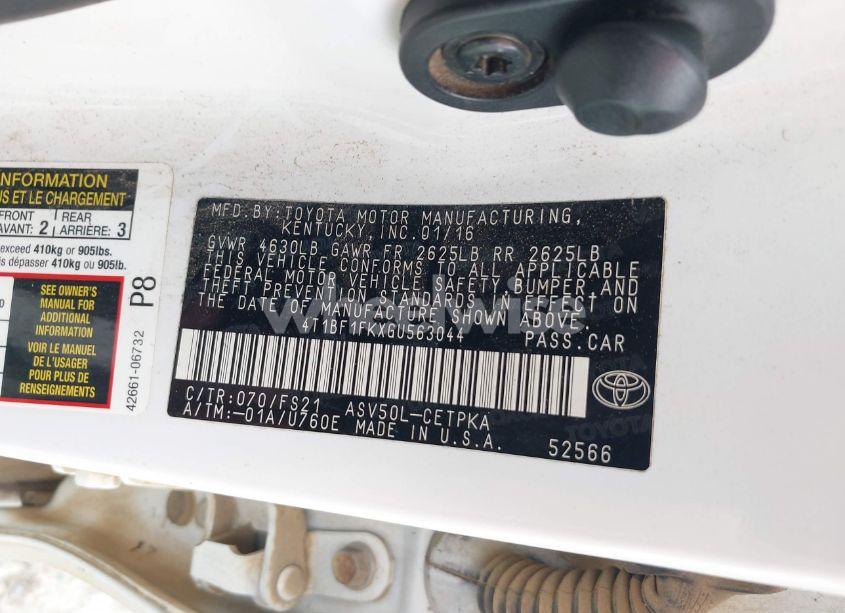 Photo 9 of 2016 Toyota Camry SE (VIN 4T1BF1FKXGU563044)