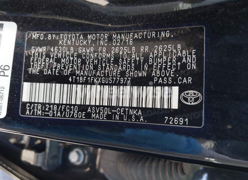 Photo 9 of 2016 Toyota Camry LE (VIN 4T1BF1FKXGU577977)