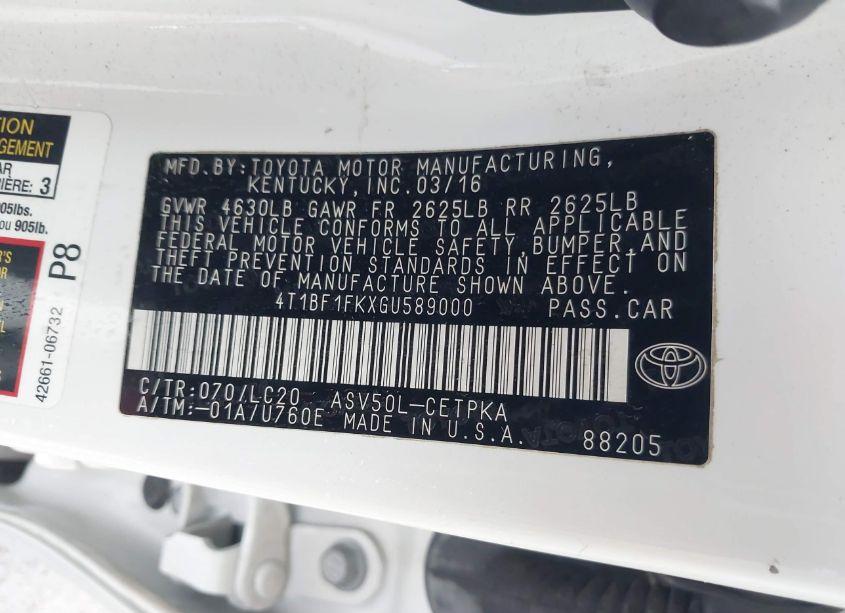 Photo 9 of 2016 Toyota Camry XSE (VIN 4T1BF1FKXGU589000)