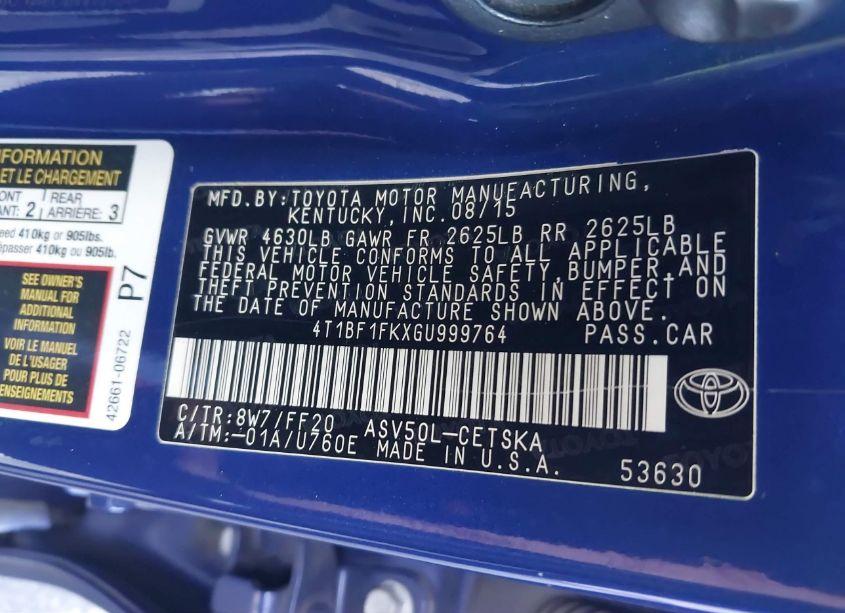 Photo 9 of 2016 Toyota Camry SE (VIN 4T1BF1FKXGU999764)