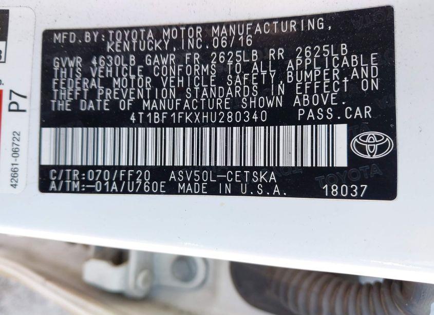 Photo 9 of 2017 Toyota Camry SE (VIN 4T1BF1FKXHU280340)