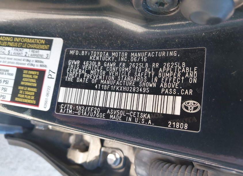 Photo 9 of 2017 Toyota Camry SE (VIN 4T1BF1FKXHU283495)