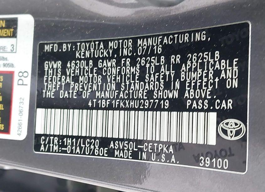 Photo 9 of 2017 Toyota Camry XSE (VIN 4T1BF1FKXHU297719)