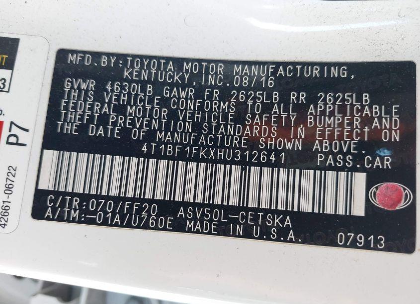 Photo 9 of 2017 Toyota Camry SE (VIN 4T1BF1FKXHU312641)