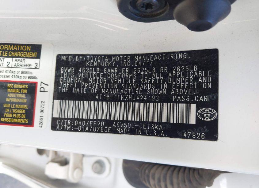 Photo 9 of 2017 Toyota Camry SE (VIN 4T1BF1FKXHU424193)