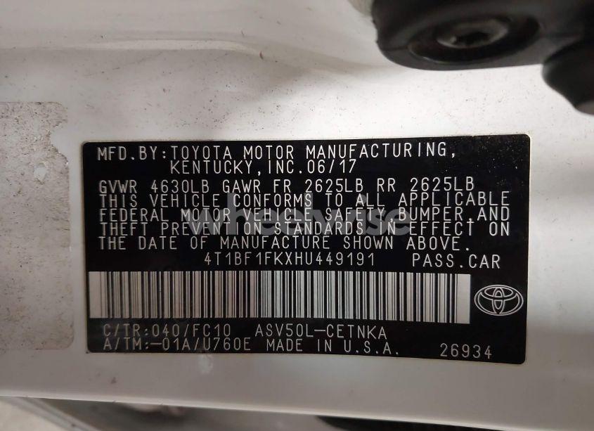 Photo 9 of 2017 Toyota Camry LE (VIN 4T1BF1FKXHU449191)