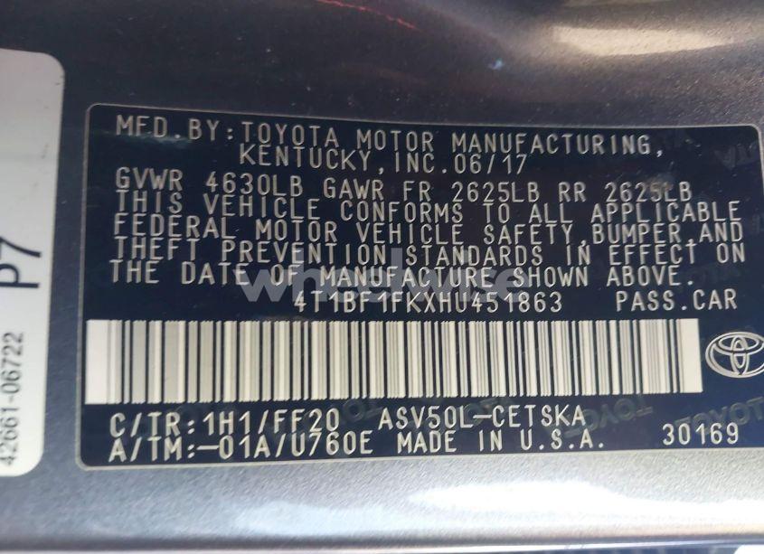 Photo 9 of 2017 Toyota Camry SE (VIN 4T1BF1FKXHU451863)