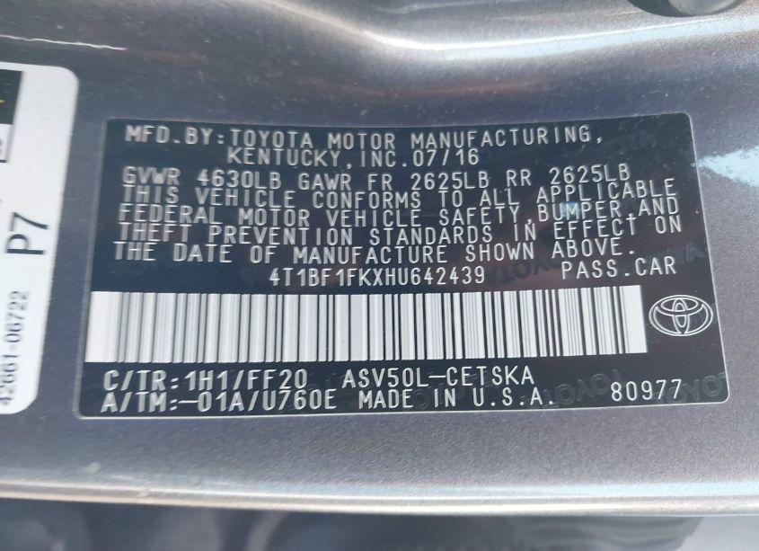 Photo 9 of 2017 Toyota Camry SE (VIN 4T1BF1FKXHU642439)