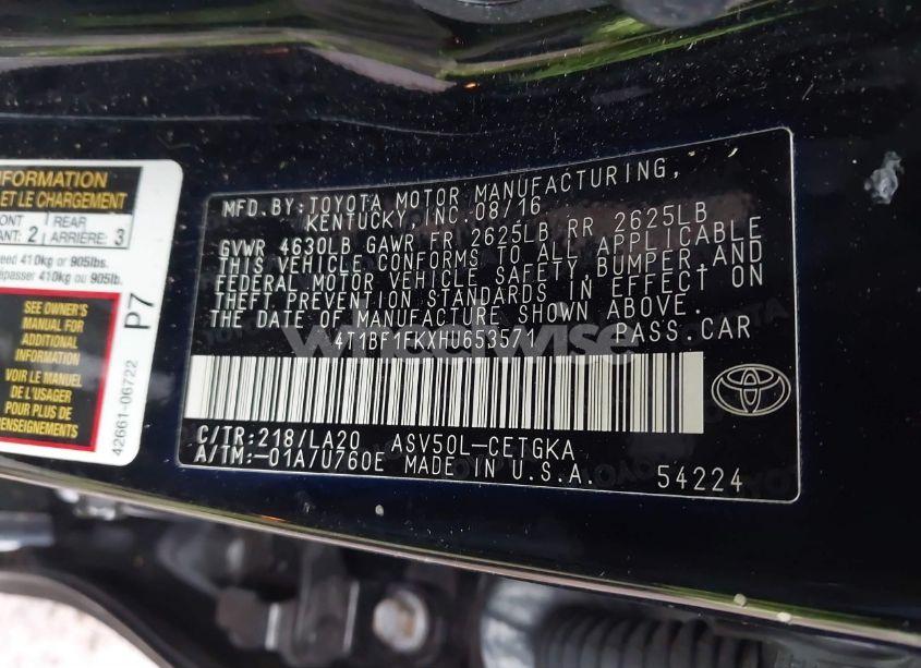 Photo 9 of 2017 Toyota Camry XLE (VIN 4T1BF1FKXHU653571)