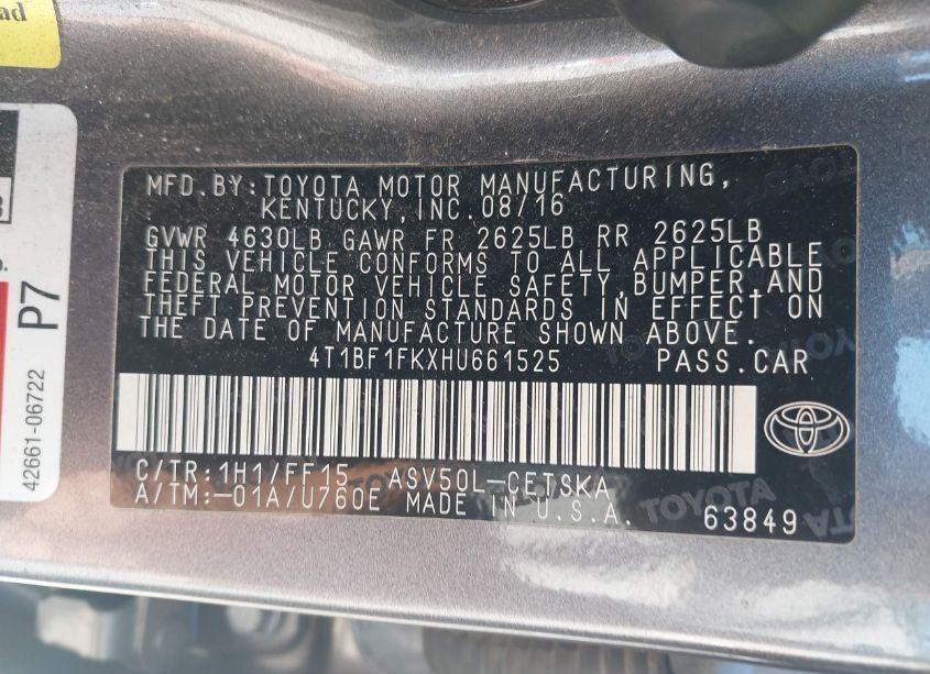 Photo 9 of 2017 Toyota Camry SE (VIN 4T1BF1FKXHU661525)