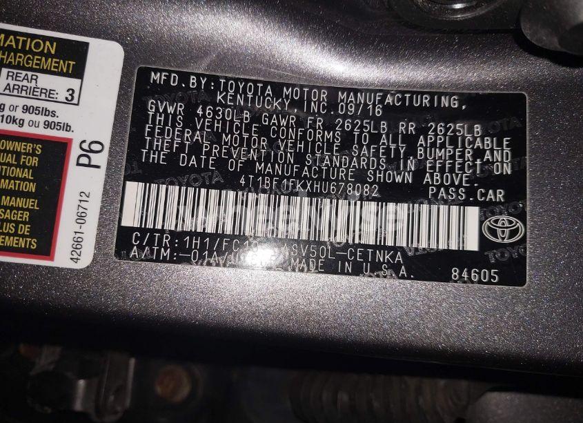 Photo 9 of 2017 Toyota Camry LE (VIN 4T1BF1FKXHU678082)