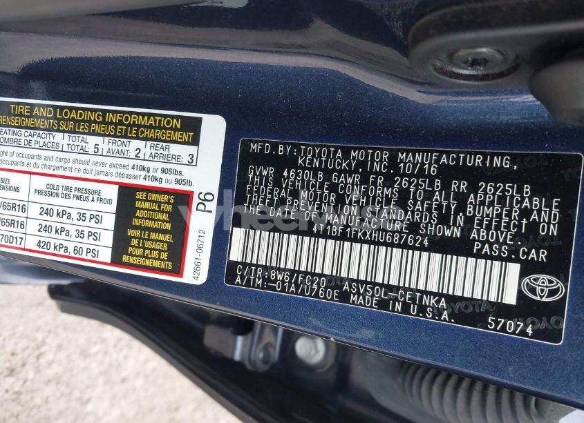 Photo 9 of 2017 Toyota Camry LE (VIN 4T1BF1FKXHU687624)