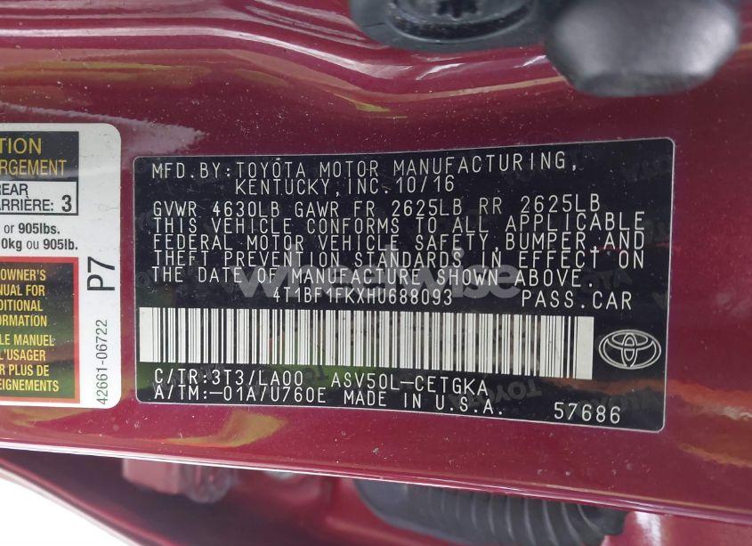 Photo 9 of 2017 Toyota Camry XLE (VIN 4T1BF1FKXHU688093)