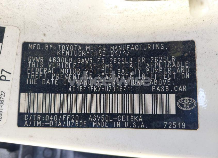 Photo 9 of 2017 Toyota Camry SE (VIN 4T1BF1FKXHU731671)