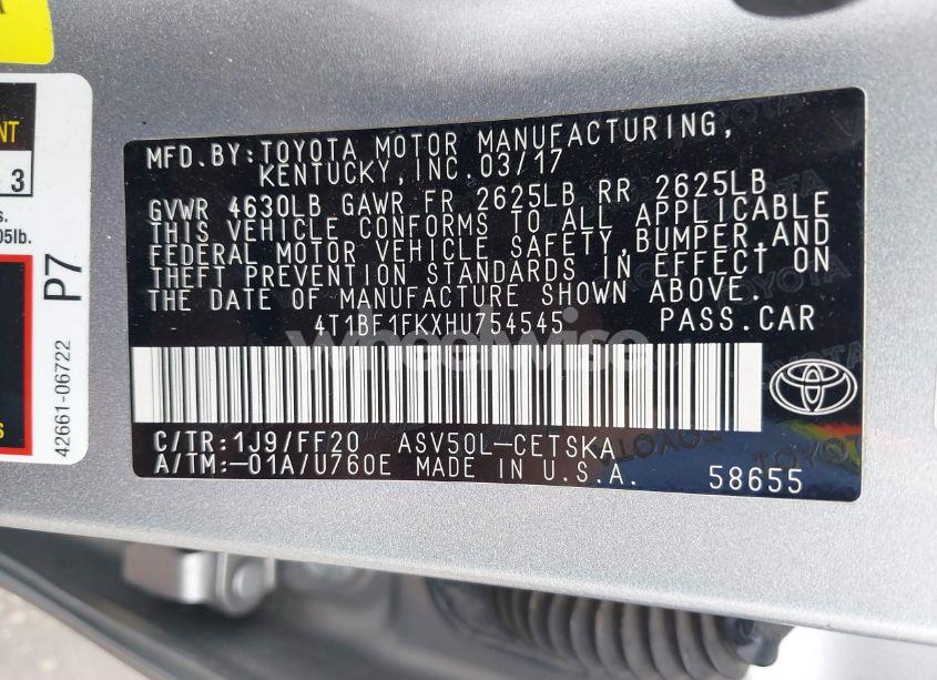 Photo 9 of 2017 Toyota Camry SE (VIN 4T1BF1FKXHU754545)