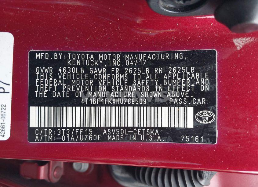 Photo 9 of 2017 Toyota Camry SE (VIN 4T1BF1FKXHU768509)