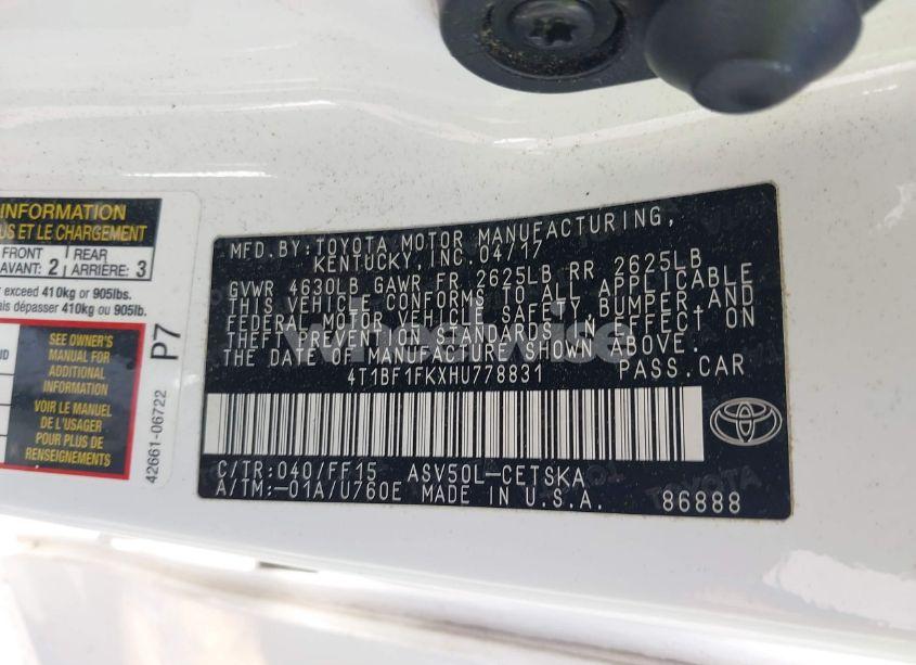 Photo 9 of 2017 Toyota Camry SE (VIN 4T1BF1FKXHU778831)