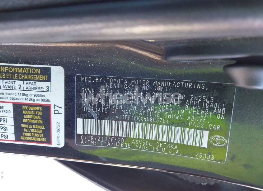 Photo 9 of 2017 Toyota Camry SE (VIN 4T1BF1FKXHU805784)