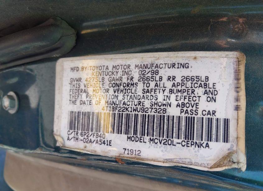 Photo 9 of 1998 Toyota Camry LE V6 (VIN 4T1BF22K1WU927328)